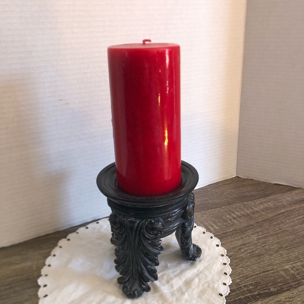 Ornate Pillar Candle Holder with Scroll Feet